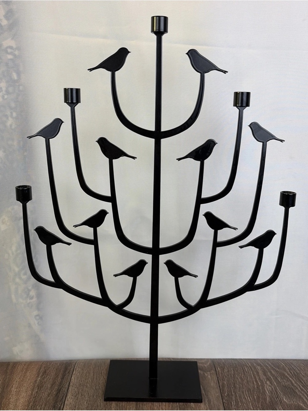 Pluto Produkter Black Metal Chime Mini Taper Candle Candelabra Birds Sweden